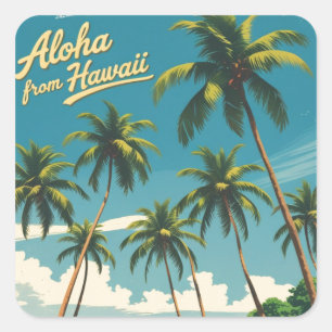 Sticker Carré Aloha Voyage Hawaïen De Style vintage De Hawaii