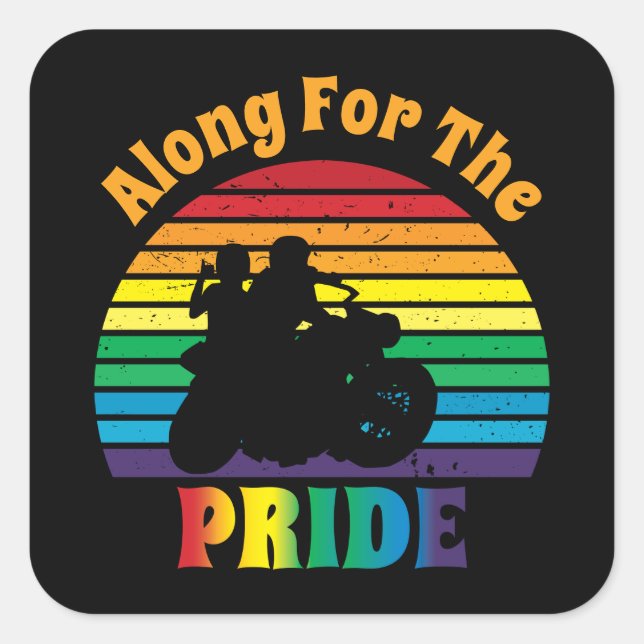 Sticker Carré Along for the Pride 70's Motorcycle Rainbow Sunset (Devant)