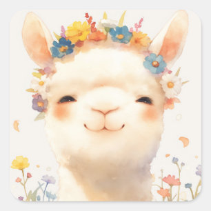 Sticker Carré Alpaca Une prairie de joie