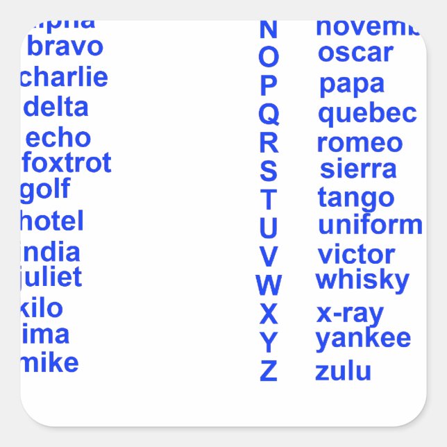 Sticker Carré Alphabet international (Devant)