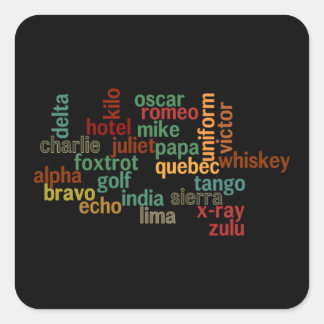 Sticker Carré Alphabet phonétique de l'OTAN (Arrière - plan fonc