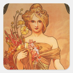 Sticker Carré Alphonse Mucha Art Déco