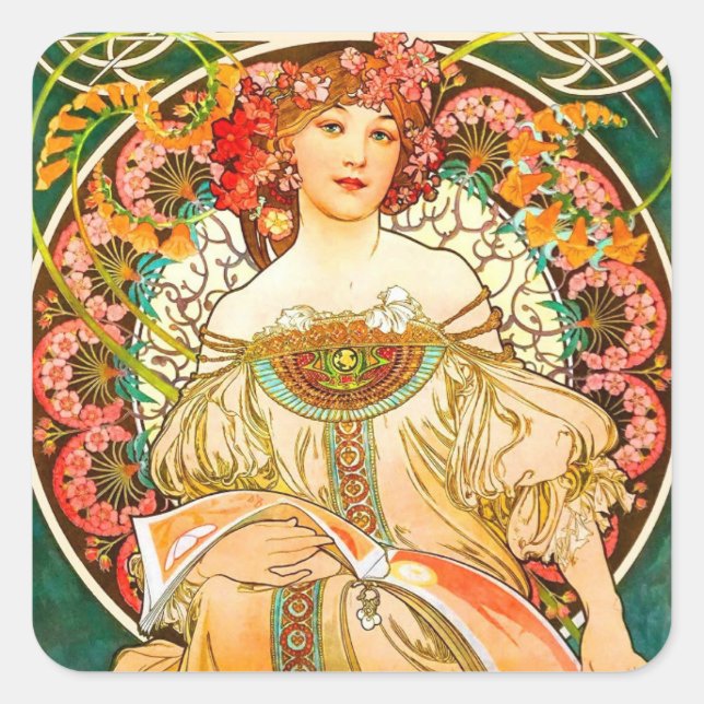 Sticker Carré Alphonse Mucha Art Nouveau Daydream (Devant)