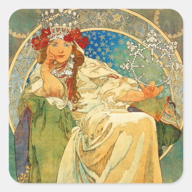 Sticker Carré Alphonse Mucha Art Nouveau Princesse Hyacinth (Devant)