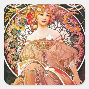 Sticker Carré Alphonse Mucha Daydream Floral Vintage Art Nouveau