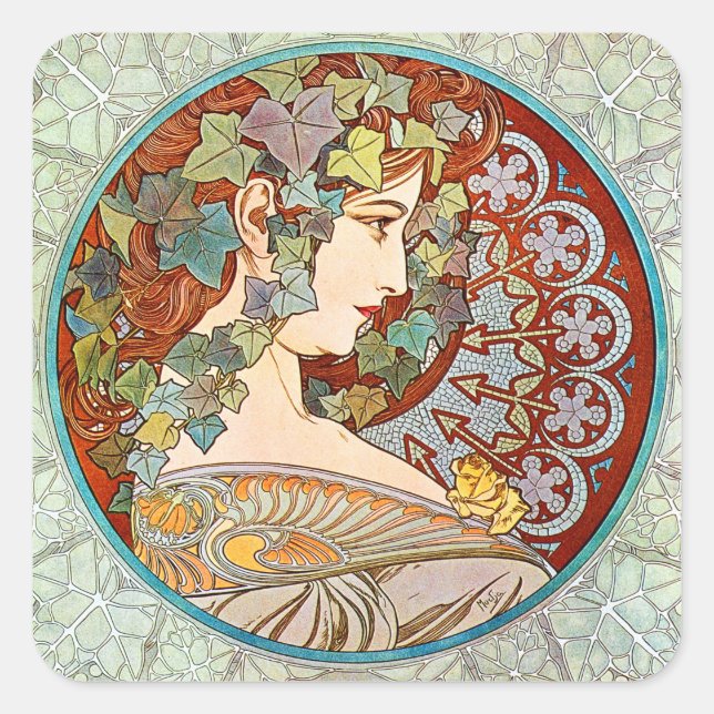 Sticker Carré Alphonse Mucha Ivy (Devant)