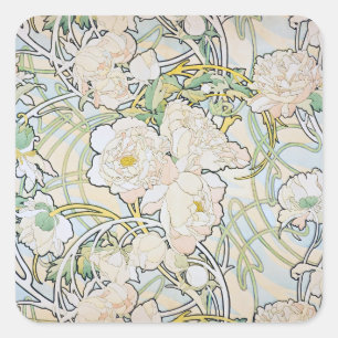Sticker Carré Alphonse Mucha Peonies