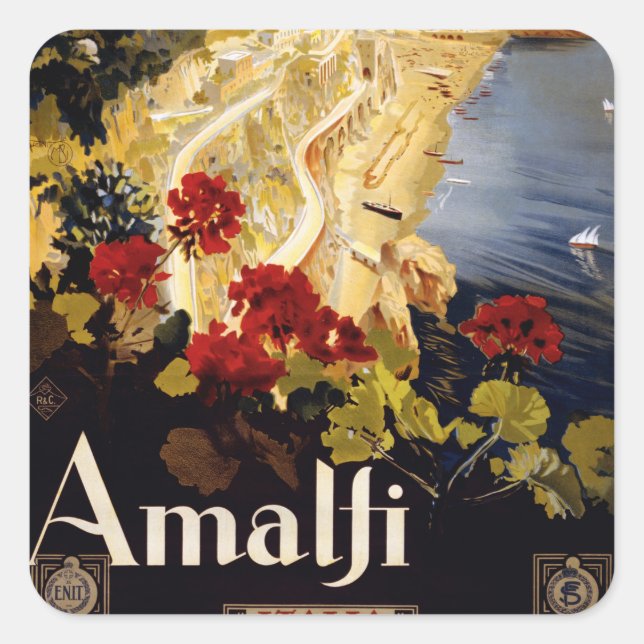 Sticker Carré Amalfi Italie Poster de voyage Graphique d'art (Devant)