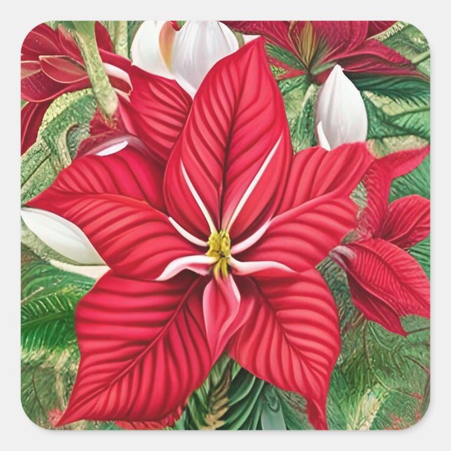 Sticker Carré Amaryllis Poinsettia Hybride AI Art (Devant)