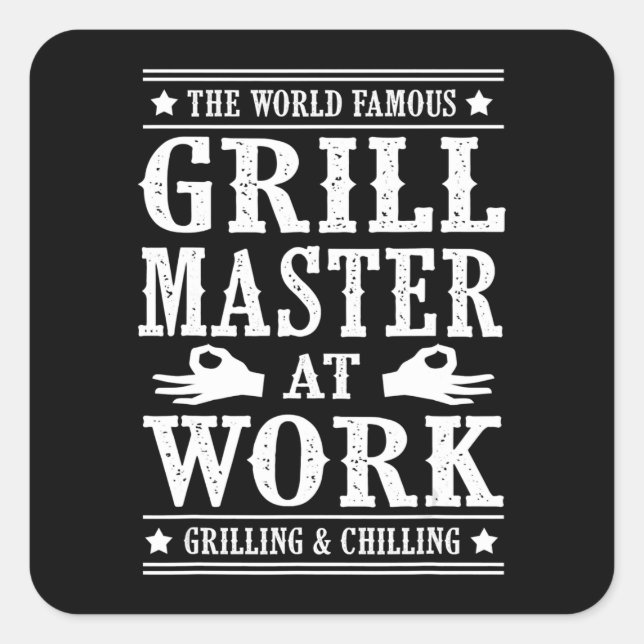 Sticker Carré Amateurs de barbecue | Le Célèbre Maître Grill Au  (Devant)