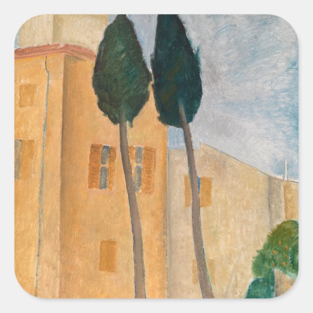 Sticker Carré Amedeo Modigliani - Cyprès et maisons à Cagnes (Devant)