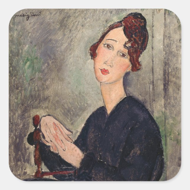 Sticker Carré Amedeo Modigliani - Portrait de Dedie Hayden (Devant)