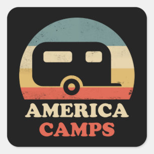 Sticker Carré America Camps Camping Vintage