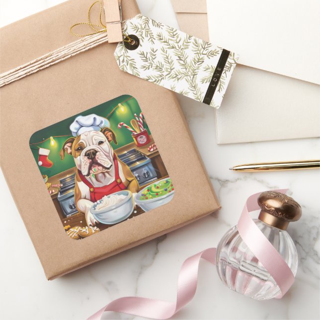 Sticker Carré American Bulldog Holiday Baking : Noël festif (Cadeaux)