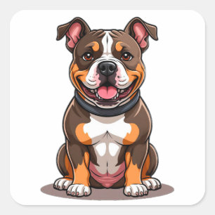Sticker Carré American Bully Style de chiot mignon