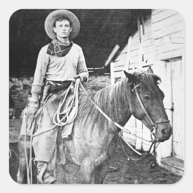 Sticker Carré American cowboy in Kansas, c.1880 (b/w photo) (Devant)