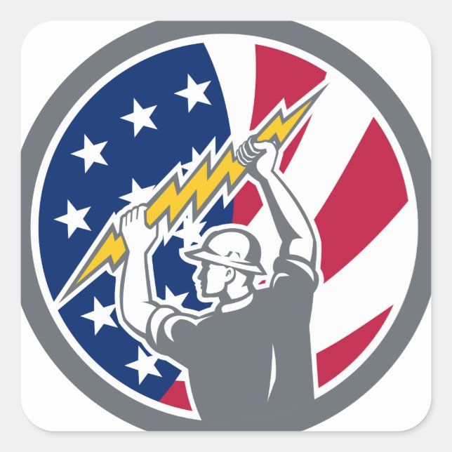 Sticker Carré American Electrician USA Flag Icon (Devant)