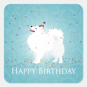 Sticker Carré American Eskimo Chien Joyeux Design d'anniversaire