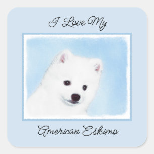 Sticker Carré American Eskimo Dog Painting - Original Dog Art