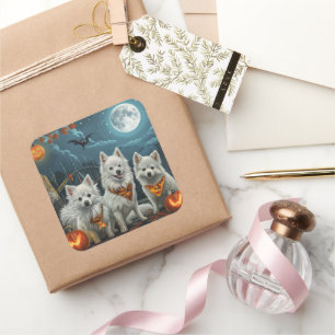 Sticker Carré American Eskimo Halloween Effrayant 