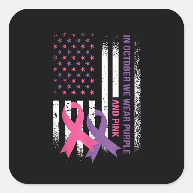 Sticker Carré American Flag Cancer du sein et violence domestiqu (Devant)