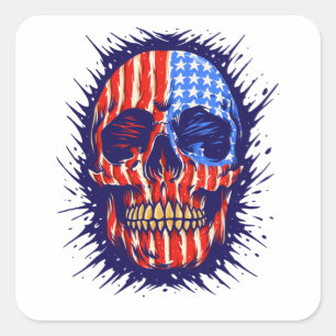 Sticker Carré American Flag Skull Art - Gold Dental Cadeau