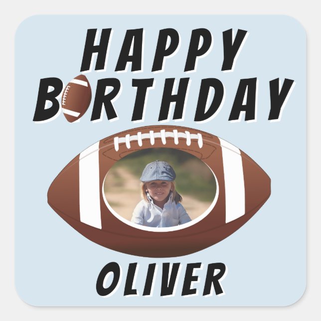 Sticker Carré American Football Ball Birthday Boy Photo (Devant)