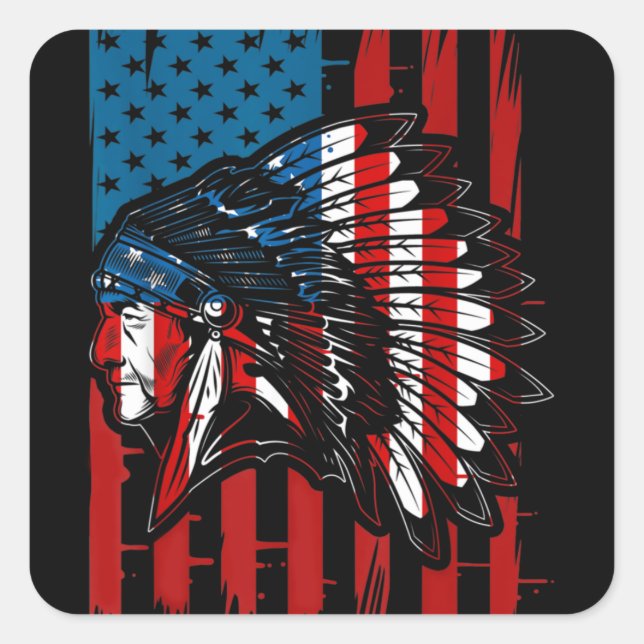Sticker Carré American Indian Roots US Flag Indigenous Native Am (Devant)