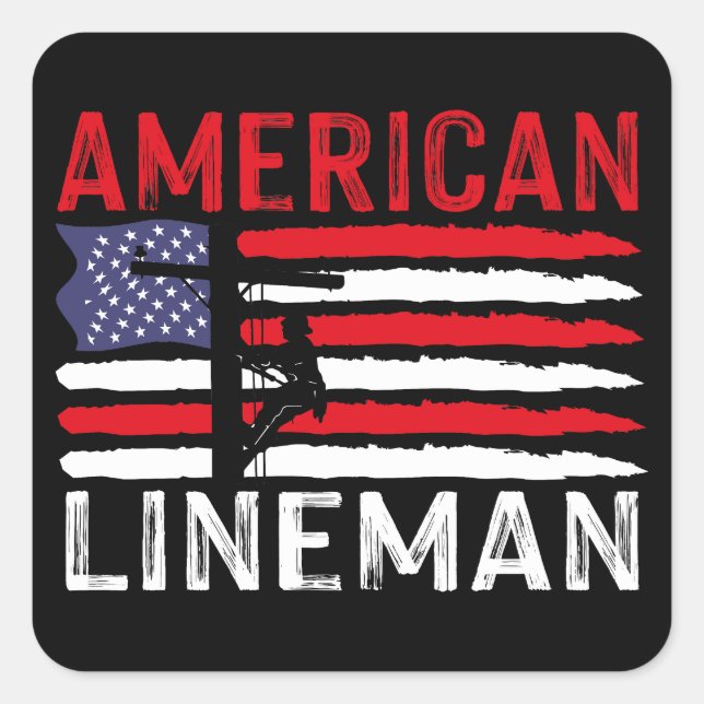 Sticker Carré American Lineman Electric Cable Patriotic USA Flag (Devant)
