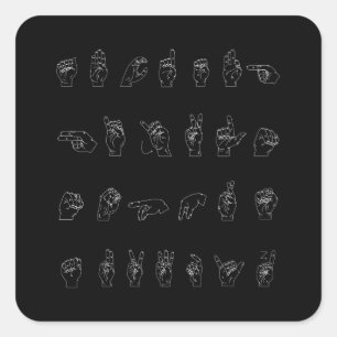 Sticker Carré American Sign Language ASL Alphabet Cadeau