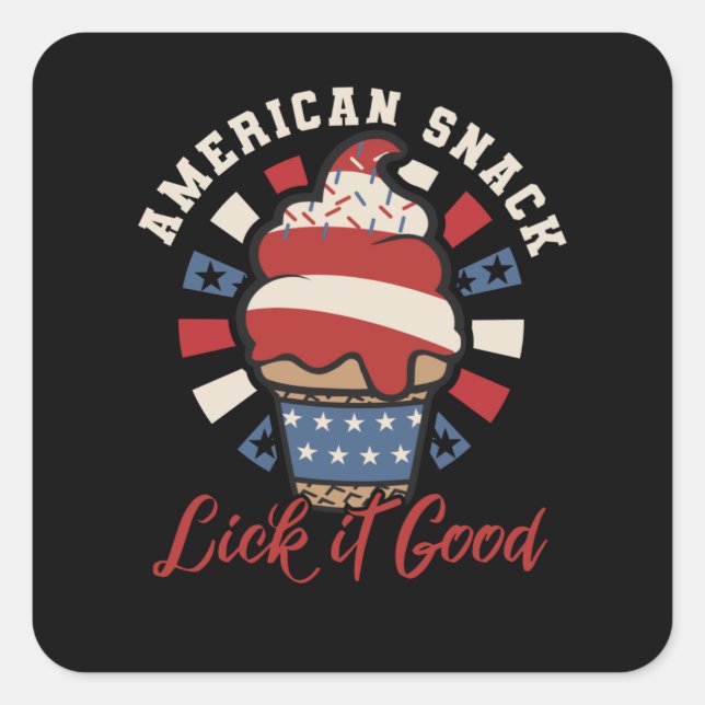 Sticker Carré American Snack Ice Cream - 4 juillet amusant - USA (Devant)