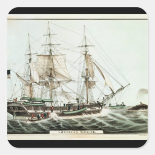 Sticker Carré American Whaler, gravée par Nathaniel Currier