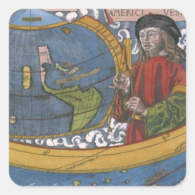 Sticker Carré Amerigo Vespucci Explorer sur une carte des Amériq (Devant)