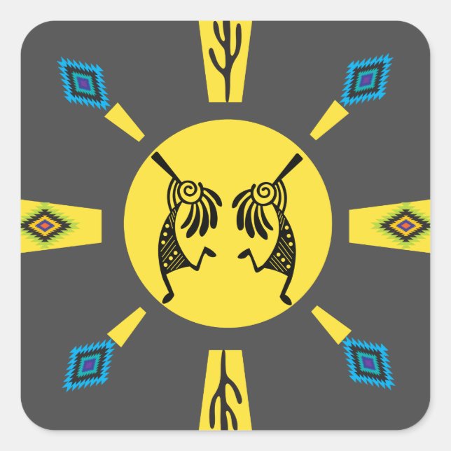 Sticker Carré Amérindien Kokopelli Sun Southwestern (Devant)