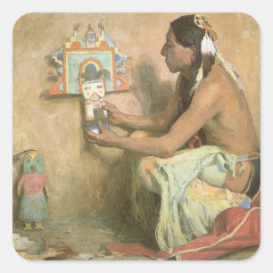 Sticker Carré Amérindiens vintage, Hopi Katchina par Couse