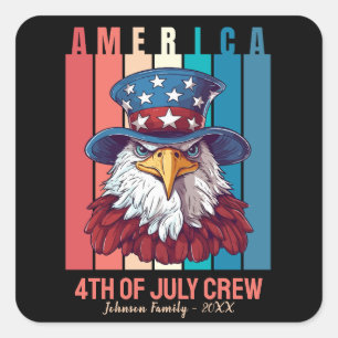 Sticker Carré Amérique 4 juillet Crew Patriotic Personnalisé
