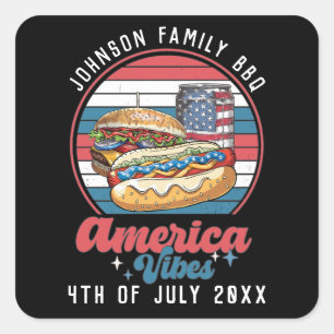 Sticker Carré Amérique Vibes 4 juillet Patriotique Personnalisé