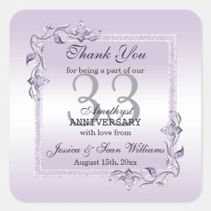 Sticker Carré Amethyst Gem & Parties scintillant 33e anniversair