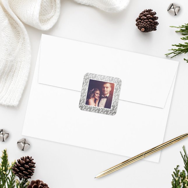 Sticker Carré Amour Argenté Moderne en Écriture Wedding Photo (Créateur téléchargé)