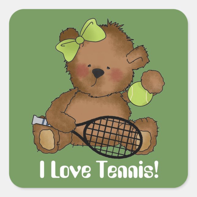 Sticker Carré Amour balle de tennis ours personnalisable autocol (Devant)