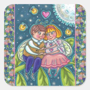 STICKER CARRÉ AMOUR BUGS, FLIX & PLEINE LUNE, CUTE VALENTINE
