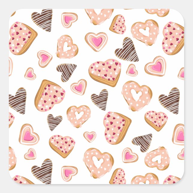 Sticker Carré Amour coeur beignets pâtisserie rose valentine (Devant)