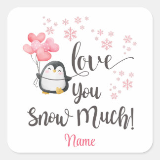 Sticker Carré Amour - Cute Valentine Penguin Personnalisé