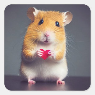 Sticker Carré Amour de hamster mignon