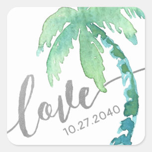 Sticker Carré Amour de palmier tropical vert argenté