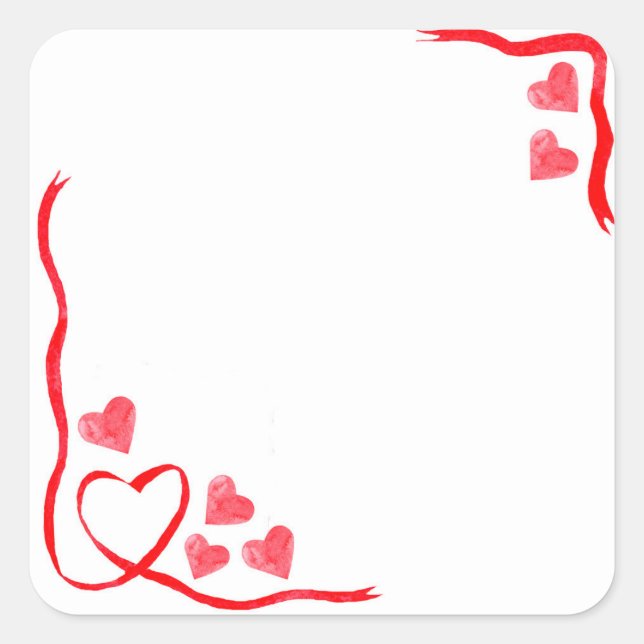 Sticker Carré amour des coeurs de ruban rouge (Devant)