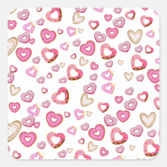 Sticker Carré Amour Donuts de coeur Adorable Cadeaux de la Saint (Devant)