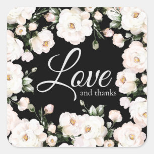 Sticker Carré Amour et Merci Black Elegant White Roses Mariage