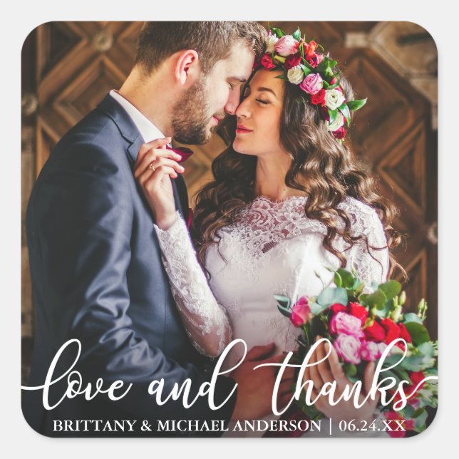 Sticker Carré Amour et Merci Mariage Merci Photo (Devant)
