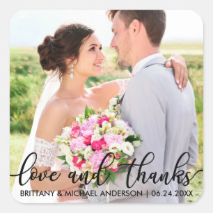 Sticker Carré Amour et merci Merci Mariage moderne Photo B